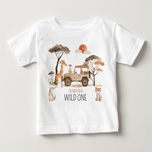 Camiseta Para Bebê Wild One Boy primeiro aniversario Safari (Frente)
