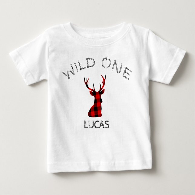 Camiseta Para Bebê Wild One Deer Antlers Woodland Lumberjack Birthday (Frente)