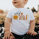 Camiseta Para Bebê Wild One First Birthday Rainbow and Sun Party<br><div class="desc">Arco-íris de aquarela e camiseta de festas soltas e solares</div>