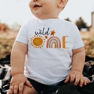 Camiseta Para Bebê Wild One First Birthday Rainbow and Sun Party