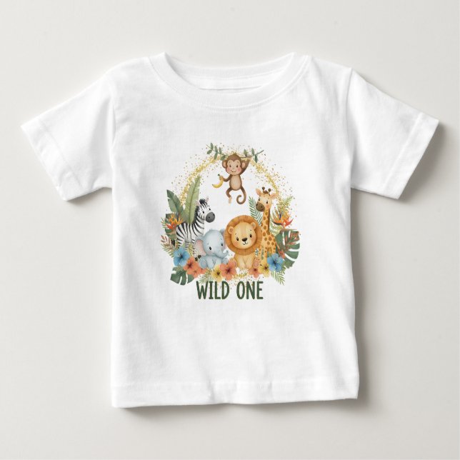 Camiseta Para Bebê Wild One - Jungle Animals (Frente)