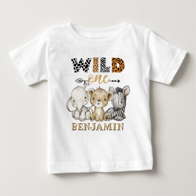 Camiseta Para Bebê WILD ONE Jungle Personalizado Primeiro Aniversário (Frente)