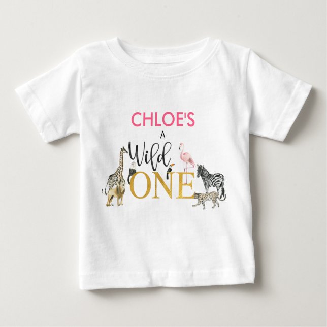 Camiseta Para Bebê Wild One Safari Animais primeiros aniversarios (Frente)