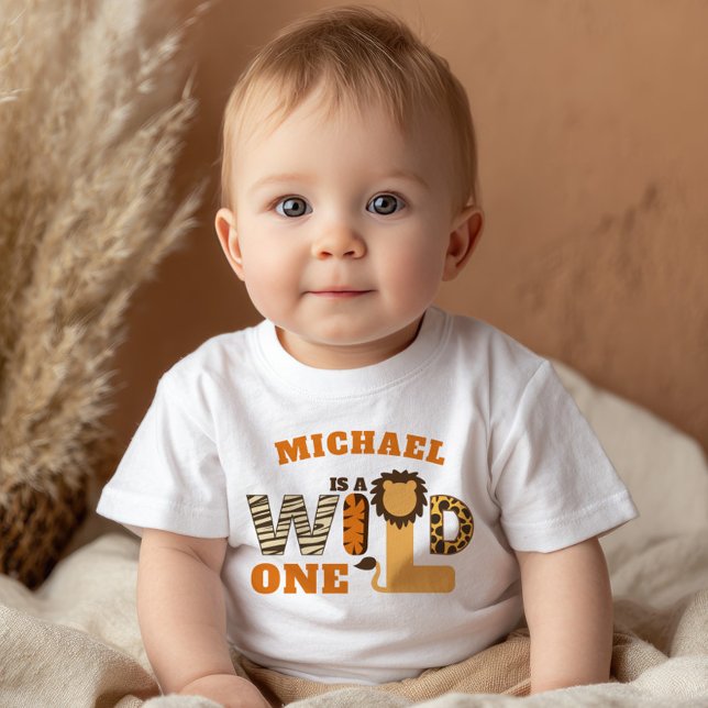Camiseta Para Bebê WILD ONE Safari First Birthday with Name (Criador carregado)