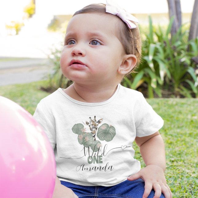 Camiseta Para Bebê Wild One Safari Giraffe Animal Birthday (Criador carregado)