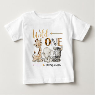 Camiseta Para Bebê WILD ONE Safari Personalizado Primeiro Aniversário