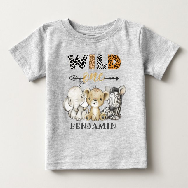 Camiseta Para Bebê WILD ONE Safari Personalizado Primeiro Aniversário (Frente)