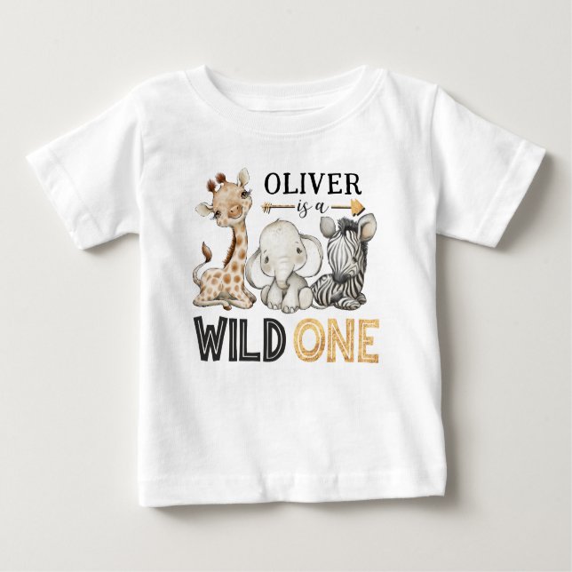 Camiseta Para Bebê WILD ONE Safari Personalizado Primeiro Aniversário (Frente)