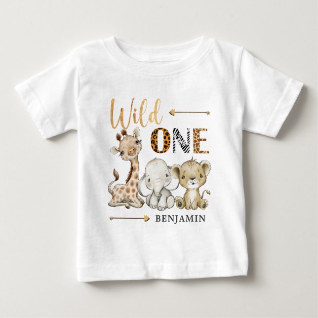 Camiseta Para Bebê WILD ONE Safari Personalizado Primeiro Aniversário (Frente)