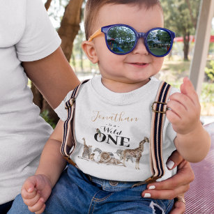 Camiseta Para Bebê Wild One Safari Primeiro Aniversário