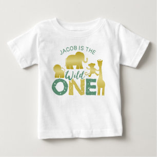 Camiseta Para Bebê Wild One Safari Selgle primeiro aniversario Dourad