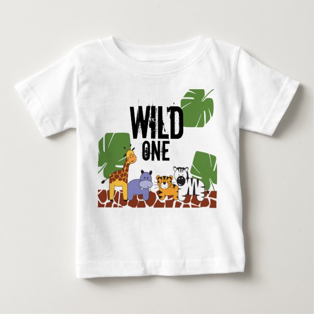 Camiseta Para Bebê "WILD ONE" Safari, Tema Selvagem Primeiro Aniversá (Frente)
