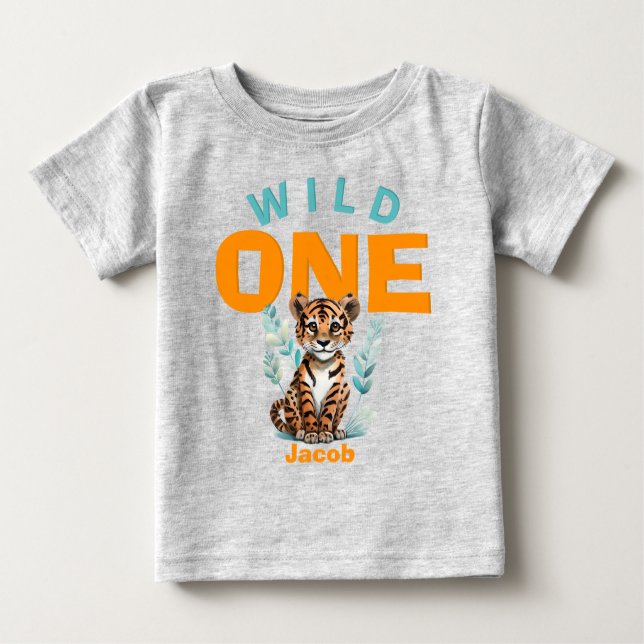 Camiseta Para Bebê WILD ONE Tiger Personalizado Primeiro Aniversário  (Frente)