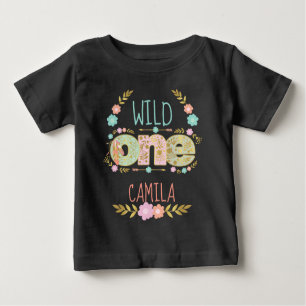 Camiseta Para Bebê Wild One Tribal Boho Birthday Girl