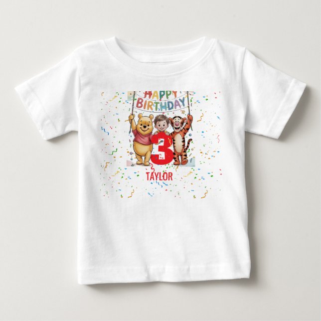 Camiseta Para Bebê Winnie the Pooh | Happy Birthday (Frente)