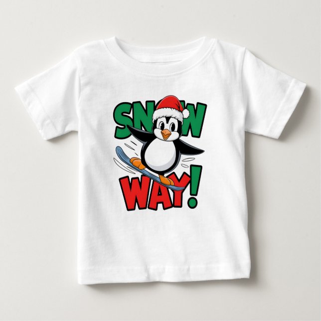 Camiseta Para Bebê Winter Christmas Penguin Adventure in Snowy Wonder (Frente)