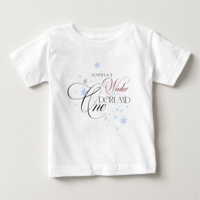 Camiseta Para Bebê Winter ONEderland Pink Bow 1st Birthday Party (Frente)