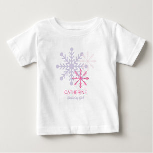 Camiseta Para Bebê Winter Onederland Pink Snowflakes T-Shirt Moderno