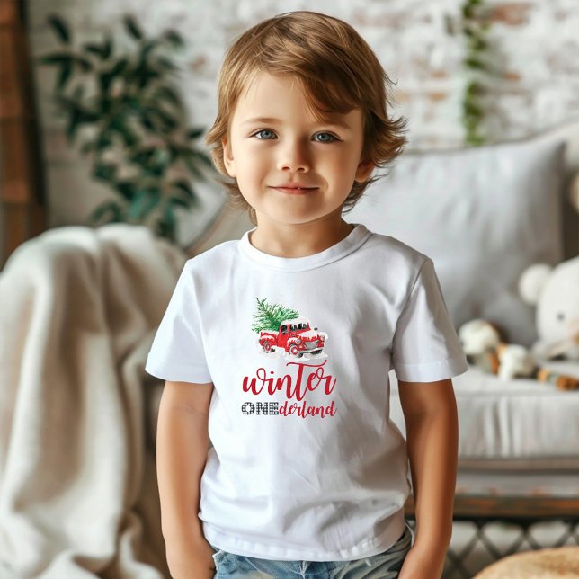 Camiseta Para Bebê Winter Onederland Red Truck Primeiro Aniversário (Criador carregado)