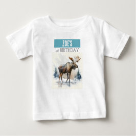 Camiseta Para Bebê Winter Vibes Moose - T-shirt primeiro aniversario