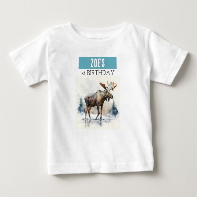 Camiseta Para Bebê Winter Vibes Moose - T-shirt primeiro aniversario (Frente)