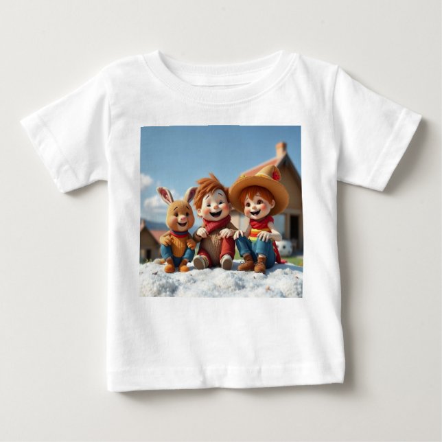 Camiseta Para Bebê Winterfreunde im Glück (Frente)