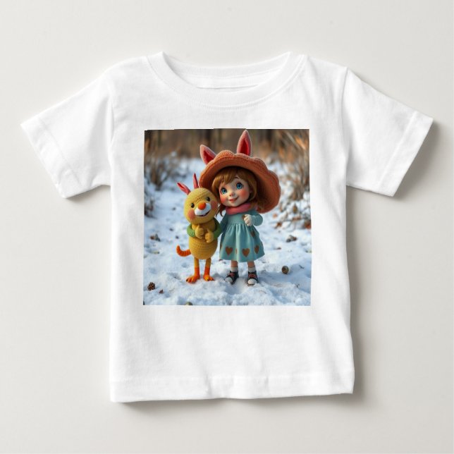 Camiseta Para Bebê „Winterfreunde – Magische Freundschaft im Schnee“ (Frente)