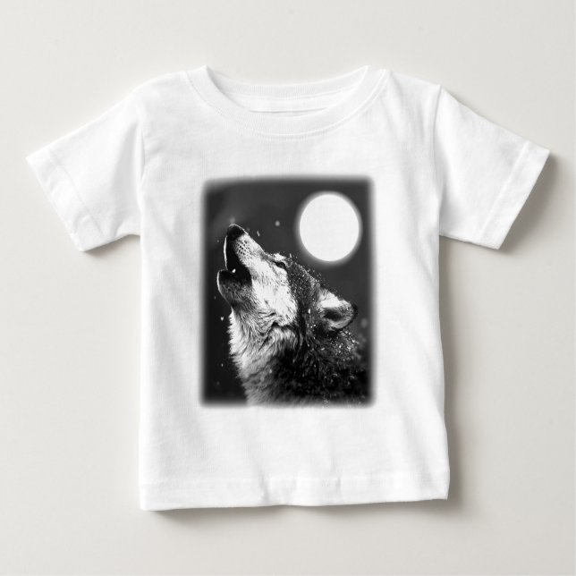 Camiseta Para Bebê Wolf Howling na Lua (Frente)