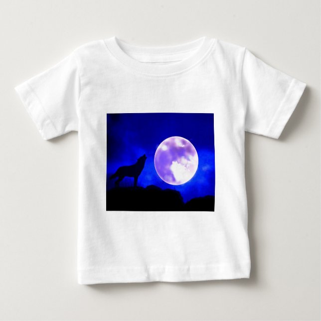 Camiseta Para Bebê Wolf Howling na Lua (Frente)