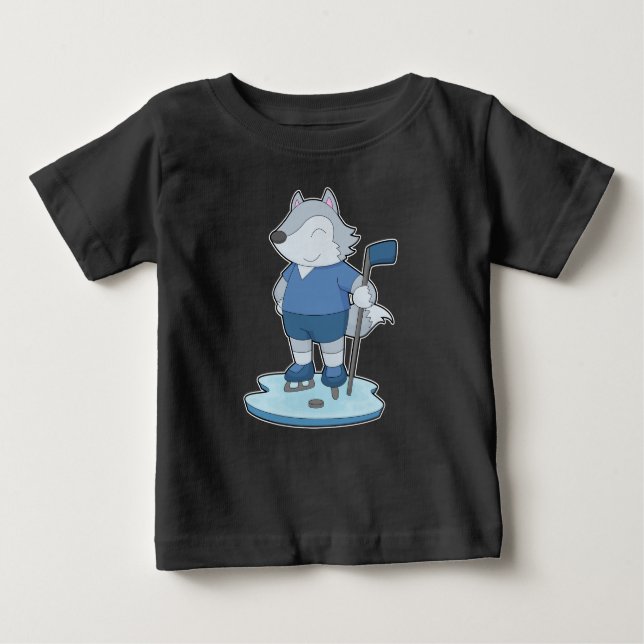 Camiseta Para Bebê Wolf Ice Hockey Hockey stick (Frente)