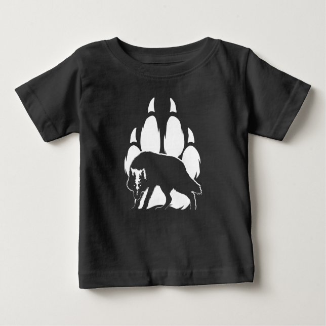 Camiseta Para Bebê Wolf Silhouette e Pegada (Frente)