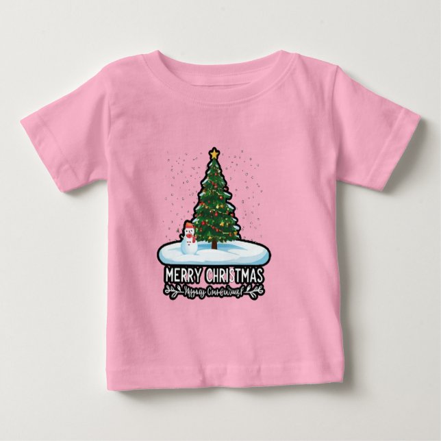Camiseta Para Bebê "Wonderland de inverno: Árvores de Natal, Snowmen  (Frente)