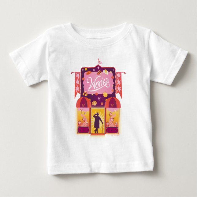 Camiseta Para Bebê Wonka Candy Store Graphic (Frente)