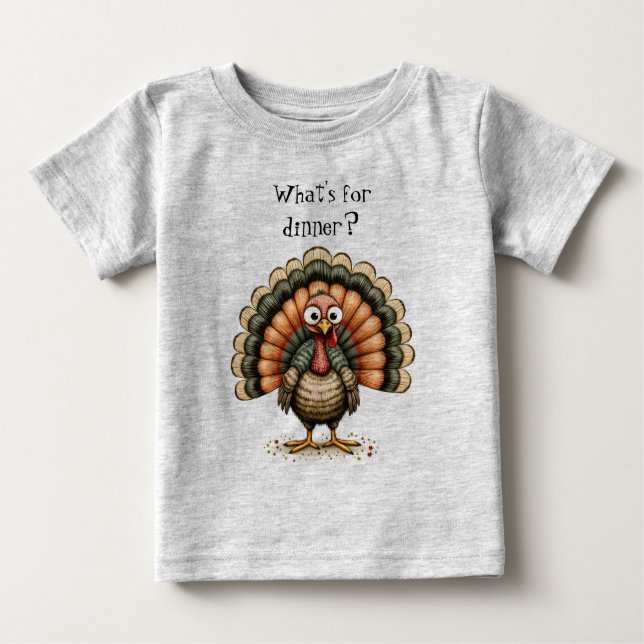 Camiseta Para Bebê Wonky Quirky Turkey What's For Dinner?  (Frente)