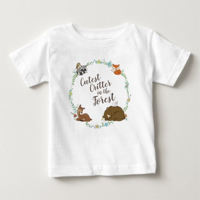 Camiseta Para Bebê Woodland Animal Chá de fraldas (Frente)