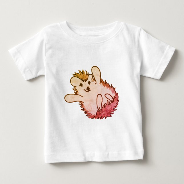 Camiseta Para Bebê Woodland Red Orange Happy Cuz Hedgehog (Frente)