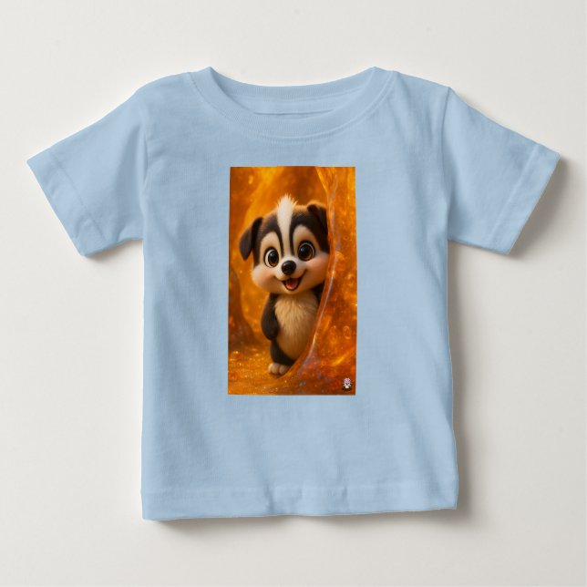 Camiseta Para Bebê Wuffoo Surffie Cute Kawaii Puppy Amber (Frente)