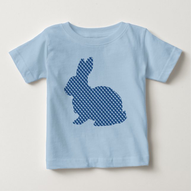Camiseta Para Bebê Xadrez Azul Bunny Baby (Frente)