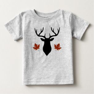 Camiseta Para Bebê Xadrez Búfalo Vermelho Cervo Veado Folha de Bordo