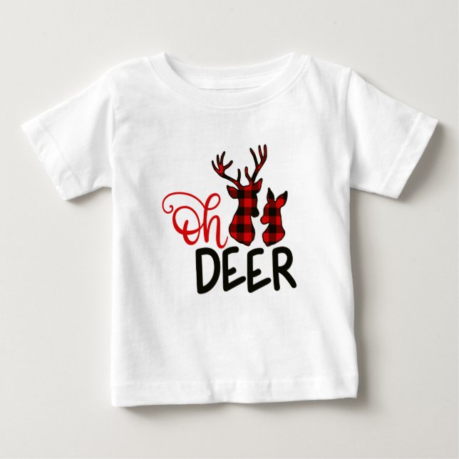 Camiseta Para Bebê Xadrez Buffalo Oh Deer T-Shirt (Frente)
