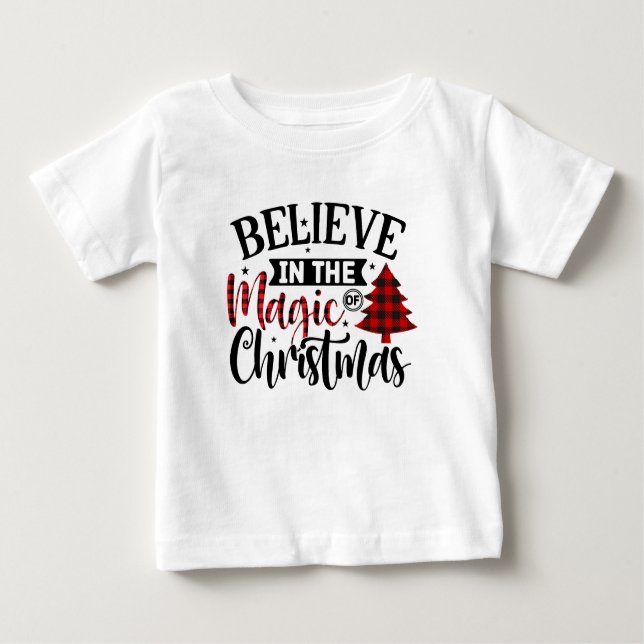 Camiseta Para Bebê Xadrez de Buffalo Acredite na magia do Natal (Frente)