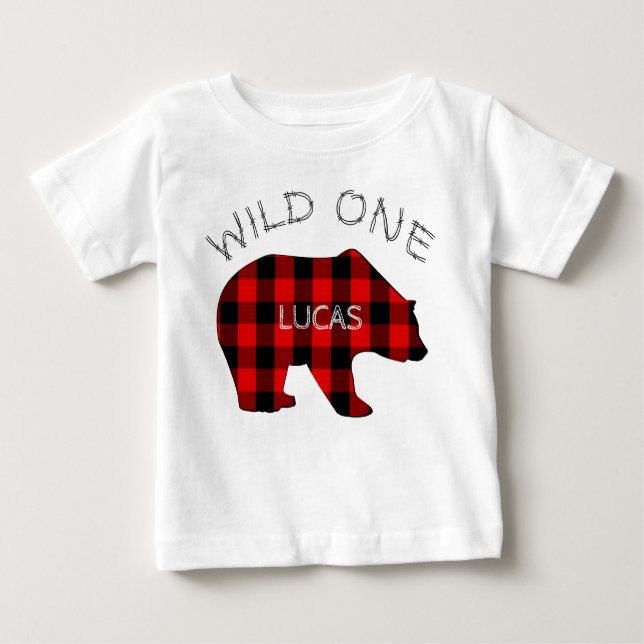 Camiseta Para Bebê Xadrez de Lumberjack de Urso Selvagem de Um primei (Frente)