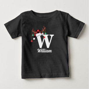 Camiseta Para Bebê Xadrez de Natal da Família Monograma Personalizada