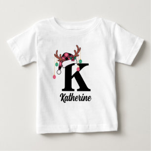 Camiseta Para Bebê Xadrez de Natal da Família Monograma Personalizada