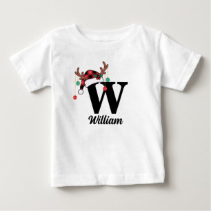 Camiseta Para Bebê Xadrez de Natal da Família Monograma Personalizada