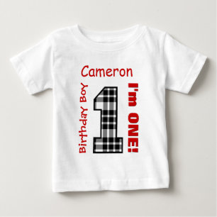 Camiseta Para Bebê XADREZ do primeiro aniversario 1 ano Nome personal