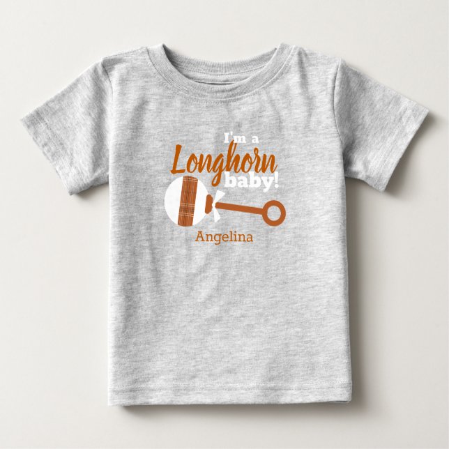 Camiseta Para Bebê Xadrez Laranja Queimada Rattle Longhorn (Frente)