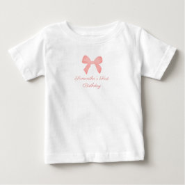 Camiseta Para Bebê Xadrez Rosa Laço Rosa Aniversário