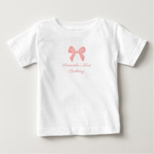 Camiseta Para Bebê Xadrez Rosa Laço Rosa Aniversário