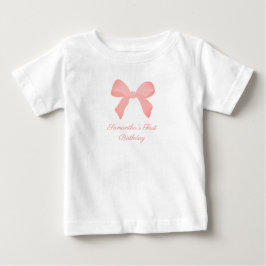 Camiseta Para Bebê Xadrez Rosa Laço Rosa Aniversário